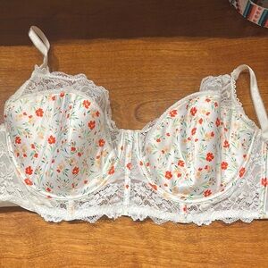 Adore Me Cream and Red Lace Bra Intimates